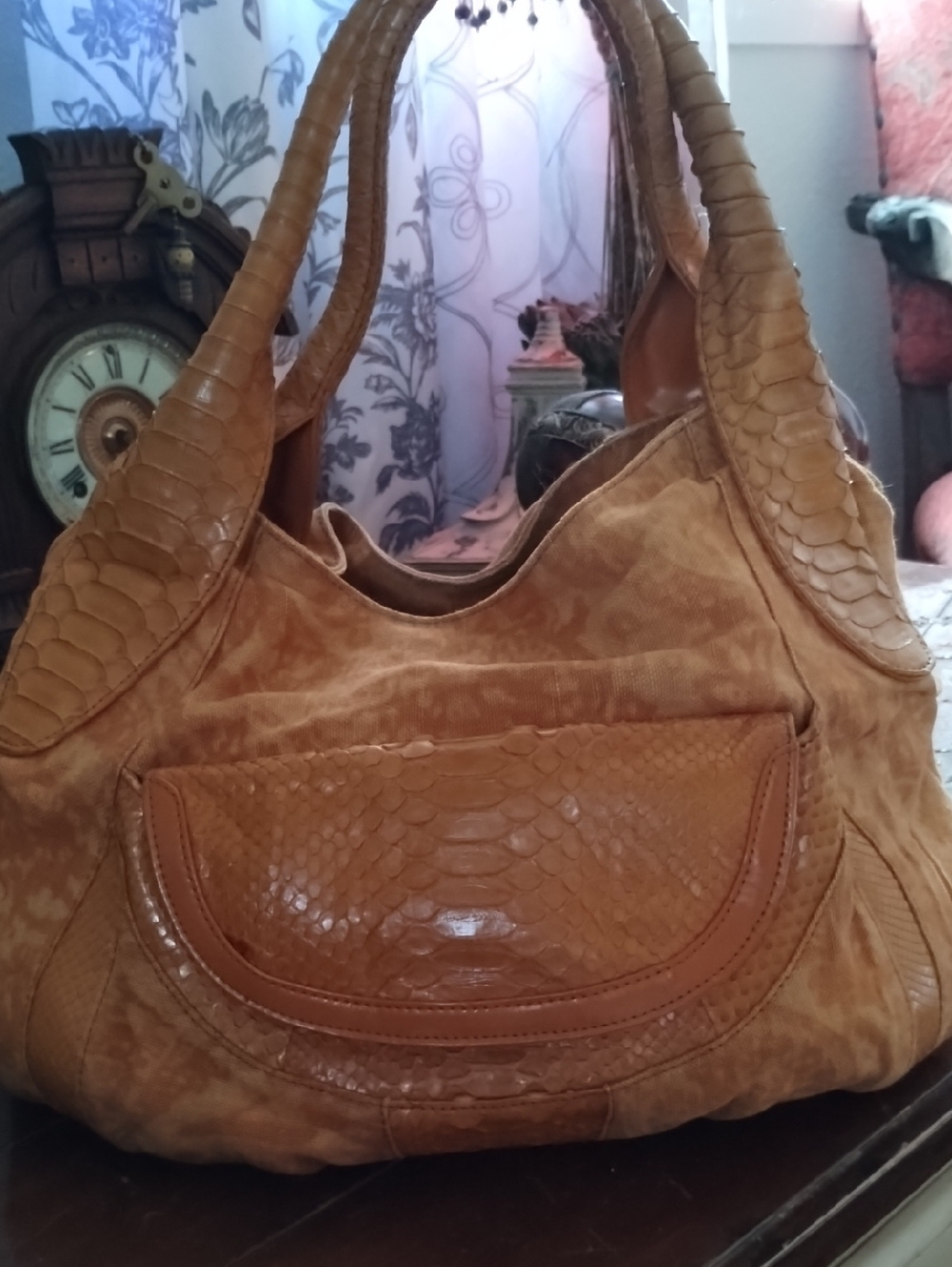 Isabella Fiore Burnt Orange Textured Leather Shoulder Bag